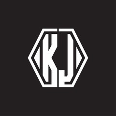 KJ Logo monogram with hexagon line rounded design template