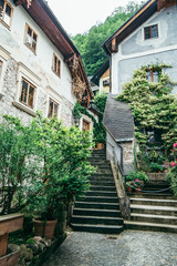 Fototapeta na wymiar view of small hallstatt street with stairs