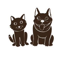 cute cat and dog silhouette illustrations. for gift and sticker
