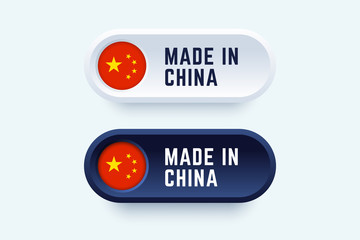 Made in China. Vector sign in two color styles with national chinese flag for national products and producers.