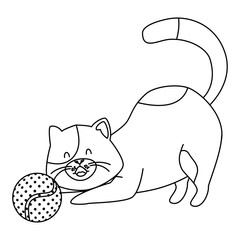 cute little cat with ball toy line style icon vector illustration design