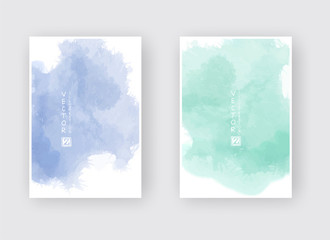 Set of cards with watercolor blots. Vector illustration.