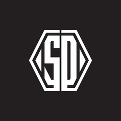 SD Logo monogram with hexagon line rounded design template