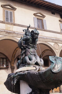 Fountain Of The Sea Monsters In Piazza Santissima Annunziata In Florence, Italy