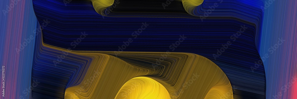 Poster surreal designed horizontal header with very dark blue, bronze and dark olive green colors. fluid curved lines with dynamic flowing waves and curves