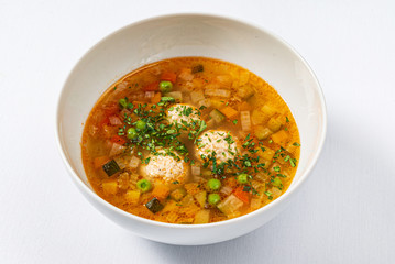 soup with turkey meatballs and herbs