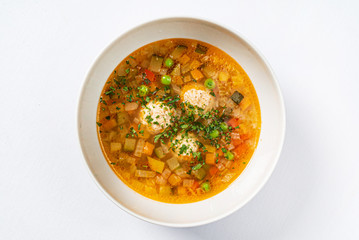 soup with turkey meatballs and herbs