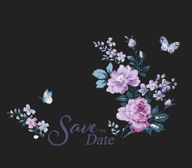 Colorful flower on dark background,Flowers watercolor illustration,leaves and floral，Design for textile, wallpapers