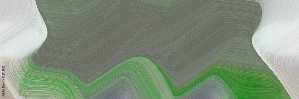 Poster moving horizontal banner with dim gray, light gray and forest green colors. fluid curved flowing wav
