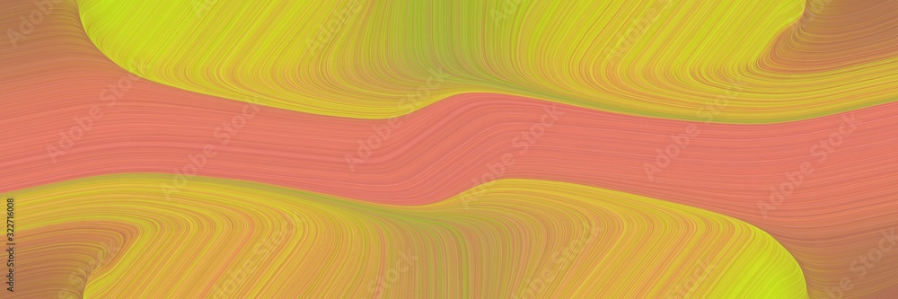 Poster surreal banner with peru, golden rod and light coral colors. fluid curved lines with dynamic flowing