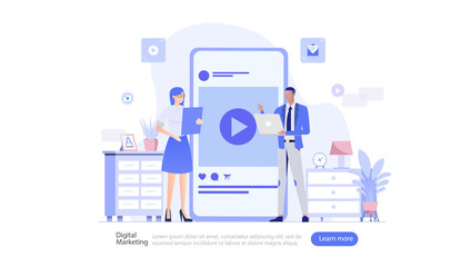Video Marketing Vector Illustration Concept , Suitable for web landing page, ui, mobile app, editorial design, flyer, banner, and other related occasion