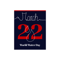 Calendar sheet, vector illustration on the theme of World Water Day on March 22th. Decorated with a handwritten inscription  MARCH and stylized linear drops water.