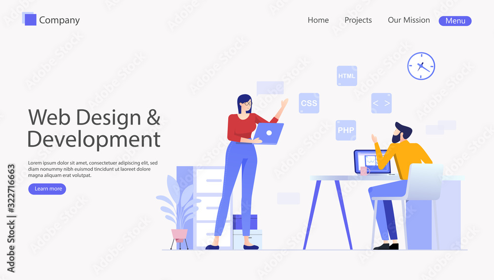 Wall mural website and mobile website development vector illustration concept , suitable for web landing page, 