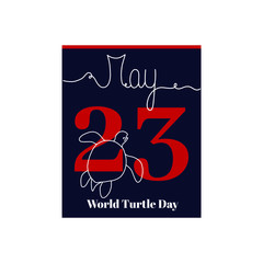 Calendar sheet, vector illustration on the theme of World Turtle Day on May 23th. Decorated with a handwritten inscription  MAY and stylized linear turtle.