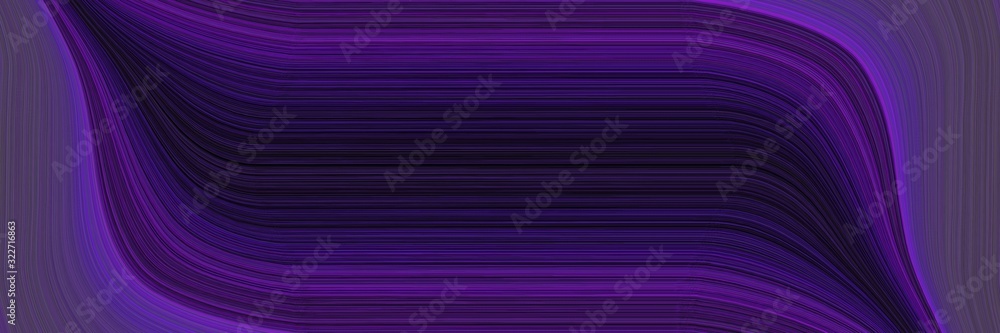 Poster moving designed horizontal banner with very dark violet, indigo and blue violet colors. fluid curved flowing waves and curves