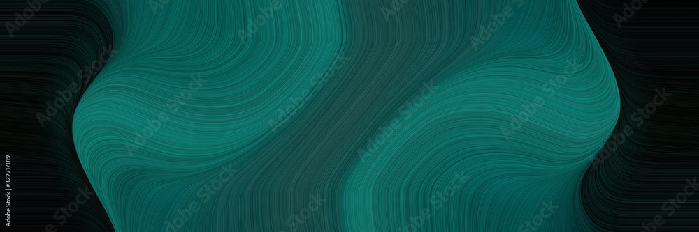 Poster flowing banner design with teal green, black and teal colors. fluid curved lines with dynamic flowing waves and curves