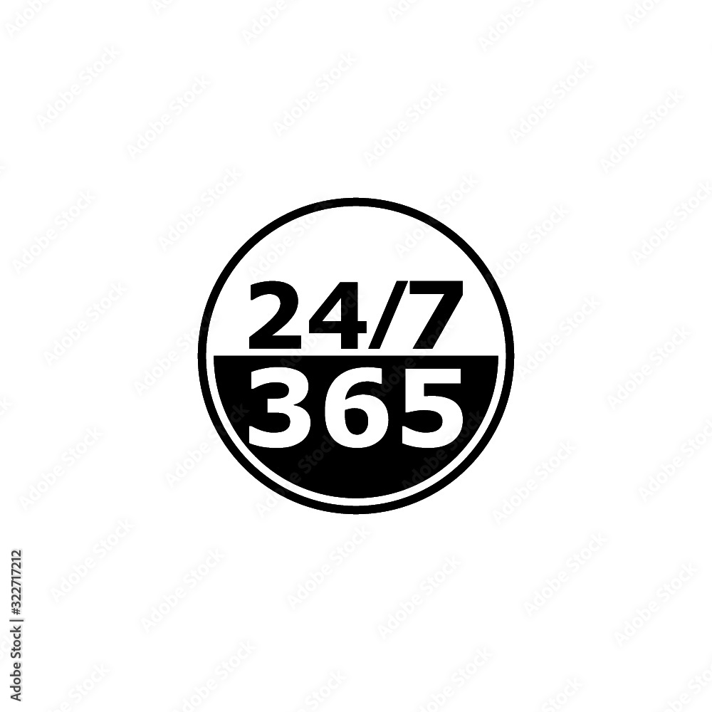 Aufkleber 24 hours service and support sign. 24 hours open customer service icon