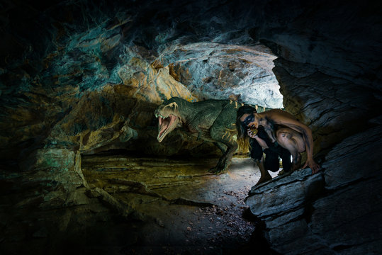T-Rex besucht Steinzeitfrau in ihrer Wohnh&ouml;hle
