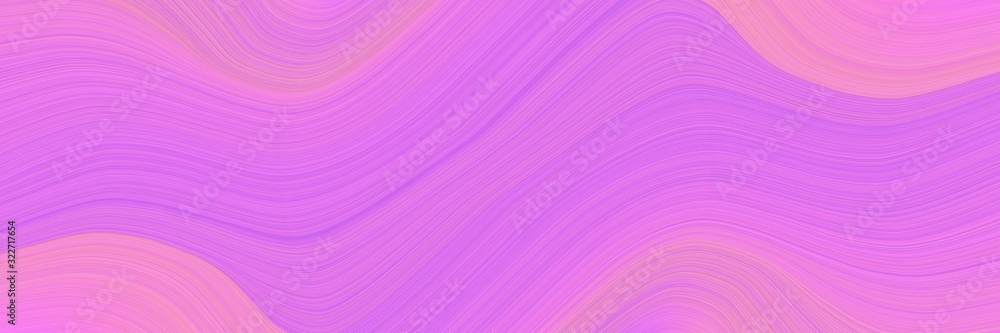 Poster moving designed horizontal banner with violet, pastel magenta and orchid colors. fluid curved lines with dynamic flowing waves and curves