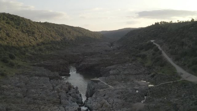 Pulo do Lobo waterfall drone aerial view in Alentejo, Portugal