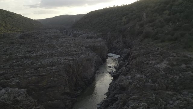 Pulo do Lobo waterfall drone aerial view in Alentejo, Portugal