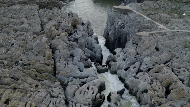 Pulo do Lobo waterfall drone aerial view in Alentejo, Portugal