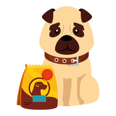 cute dog with bag food isolated icon vector illustration design