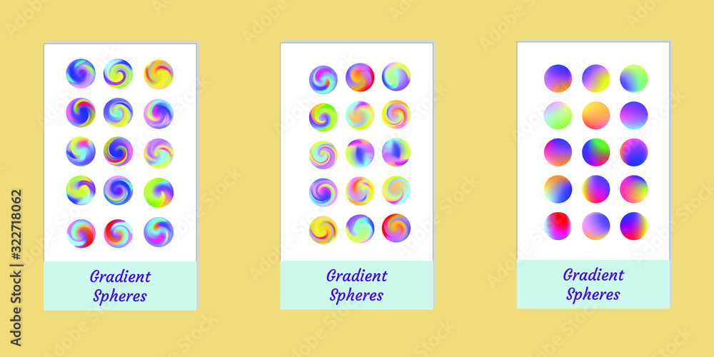 Poster set of round vector gradient. multicolor sphere. modern abstract background texture. template for de