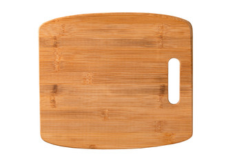 semicircular wooden cutting board isolated on white background. Top view