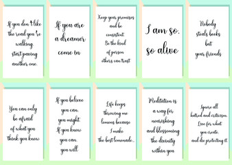 Set of ready to post in social media quotes for blogger about motivation, inspiration and success. Positive sayings for every day