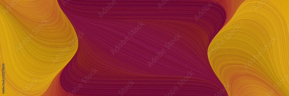 Poster decorative designed horizontal banner with dark pink, dark golden rod and coffee colors. fluid curve