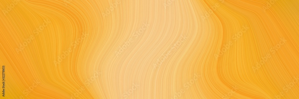 Poster moving horizontal banner with vivid orange, khaki and sandy brown colors. fluid curved flowing waves