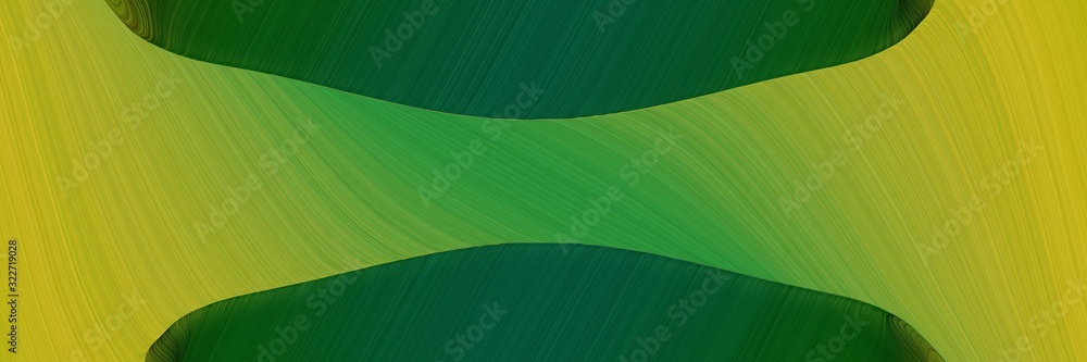Poster flowing designed horizontal banner with golden rod, olive drab and forest green colors. fluid curved