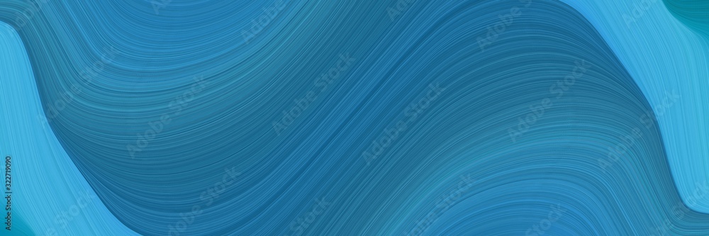 Aufkleber surreal designed horizontal banner with teal blue, medium turquoise and steel blue colors. fluid curved lines with dynamic flowing waves and curves