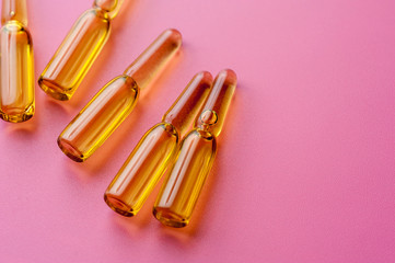 Close-up glass ampoules with medicine