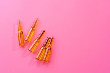 Close-up glass ampoules with medicine