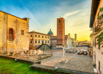 Pietrasanta old town view at sunset, Versilia Lucca Tuscany Italy