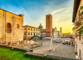 Pietrasanta old town view at sunset, Versilia Lucca Tuscany Italy