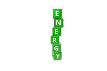 3D Rendering Energy Text on Green Square Boxes