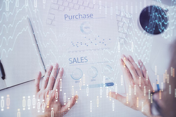 FOREX chart multi exposure with work table background.