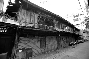 Old wooden house in the ancient shopping area in the heart of Bangkok, known as Talat Noi.