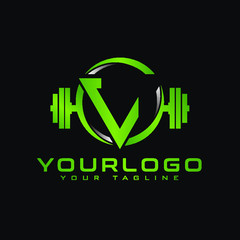 L nitial letter fitness logo in triangle shape combined with dumbbell