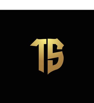 TS logo monogram with gold colors and shield shape design template