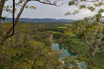 aerial view,incredibly beautiful fabulous magical landscape with the waterfall in (EL SALTO-EL...