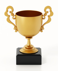 Gold cup isolated on white background. 3D illustration
