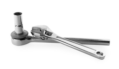 Modern auto mechanic's tools isolated on white