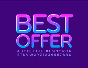 Vector colorful logo Best Offer. Modern Bright Font. Glossy Alphabet Letters and Numbers.