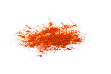 Red chili pepper powder isolated on white background
