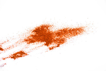 Red chili pepper powder isolated on white background