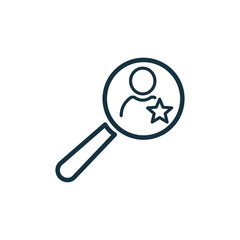 Magnifying glass, client. Know customer needs. Vector linear icon isolated on white background.